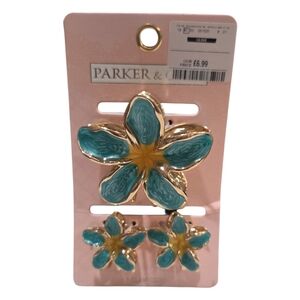 Parker & Grey Floral Hair Claw Clip Set - Teal  Gold Set Of 3 Metal UK EXCLUSIVE
